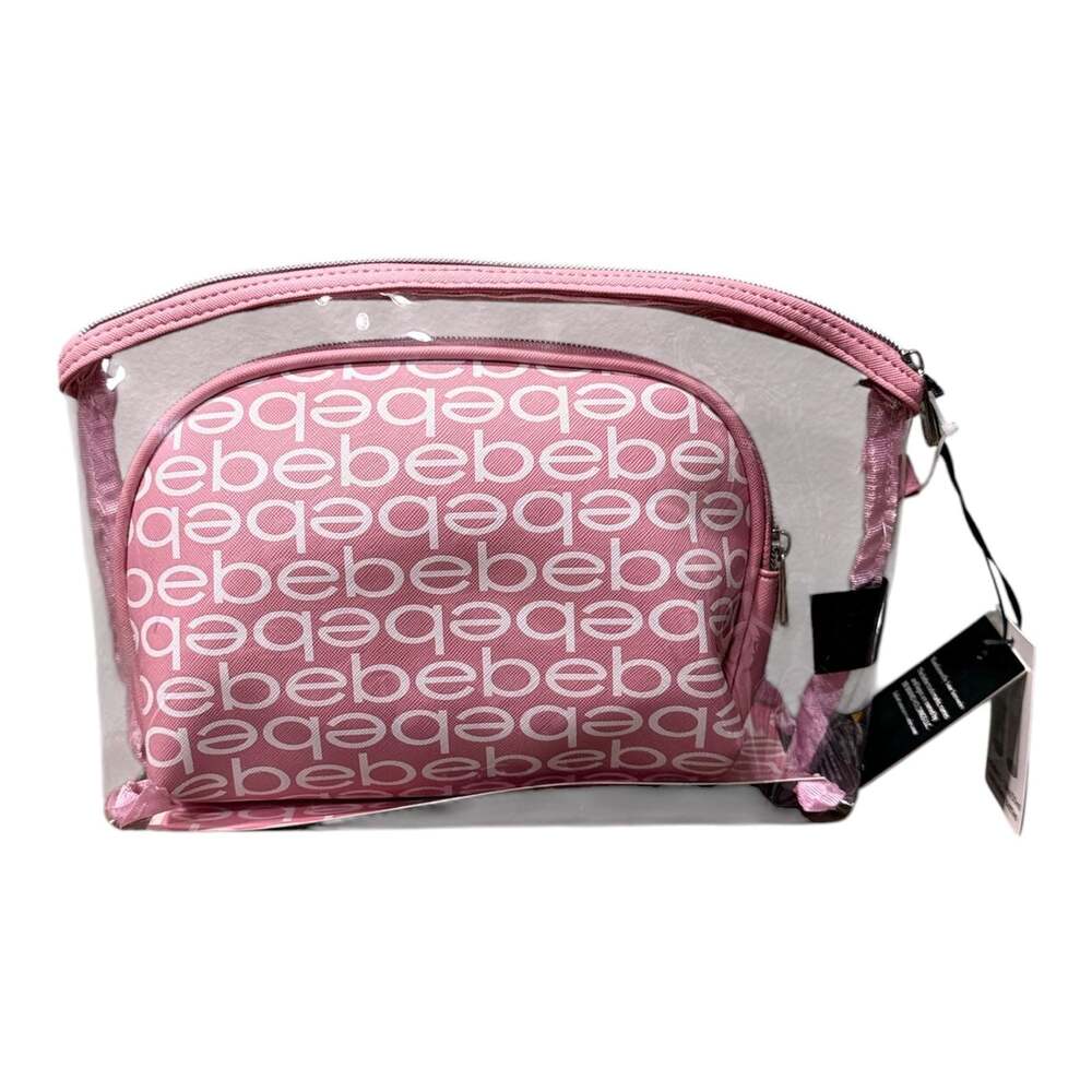 bebe 3-Piece Pink Silver Cosmetic Makeup Travel Bag Set with Toiletry Bottles - Picture 2 of 4